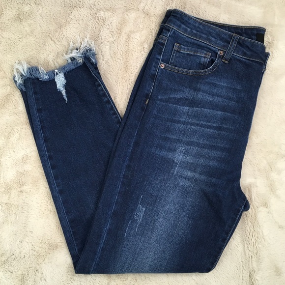 Risen Jeans Denim - Risen Button Fly Raw Hem Skinny Jeans RDP1278